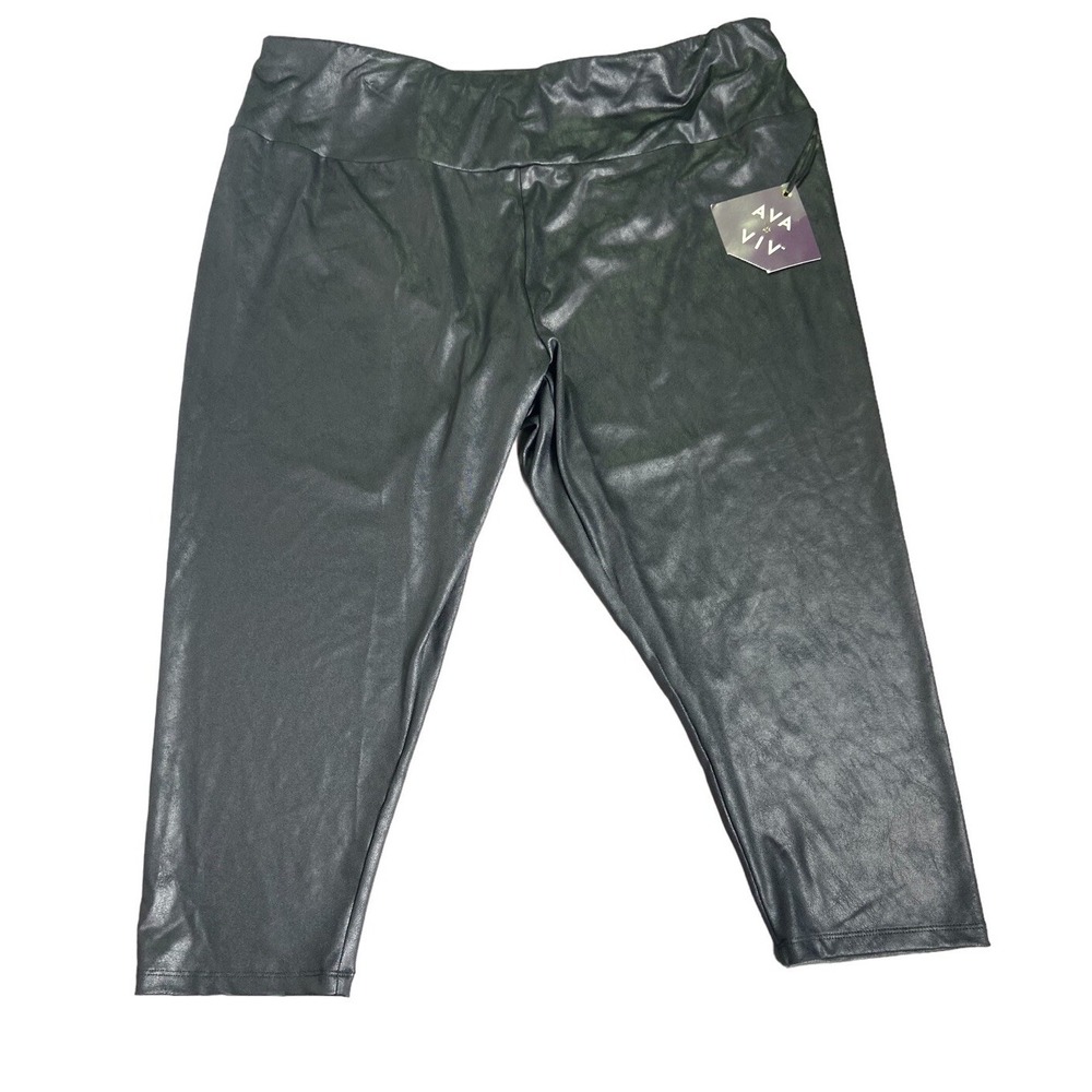 Ava & Viv Black Faux Leather High Waist Capri Leggings Plus Sz 2X‎ (20W-22W) NWT
